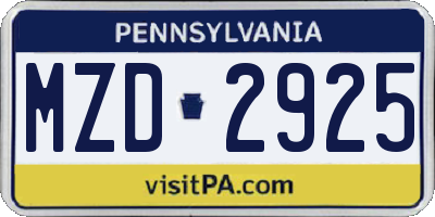 PA license plate MZD2925