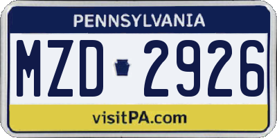 PA license plate MZD2926