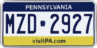 PA license plate MZD2927