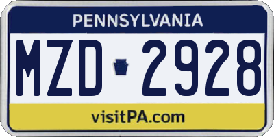 PA license plate MZD2928
