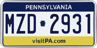 PA license plate MZD2931