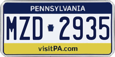 PA license plate MZD2935