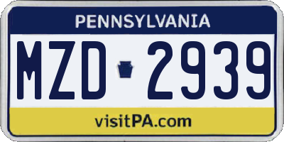 PA license plate MZD2939