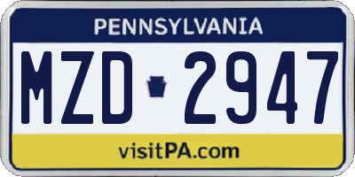 PA license plate MZD2947
