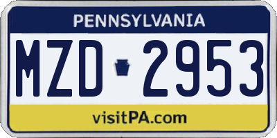 PA license plate MZD2953