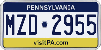 PA license plate MZD2955