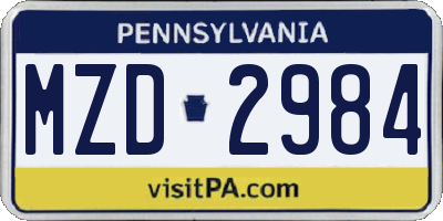 PA license plate MZD2984