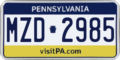 PA license plate MZD2985