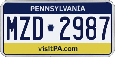 PA license plate MZD2987