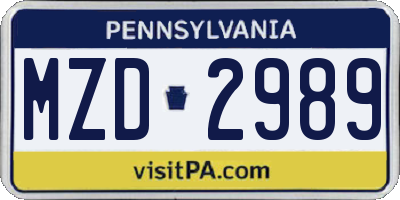 PA license plate MZD2989