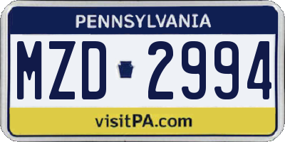 PA license plate MZD2994