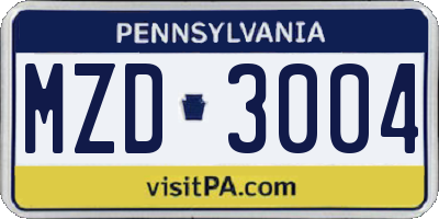PA license plate MZD3004