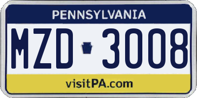 PA license plate MZD3008