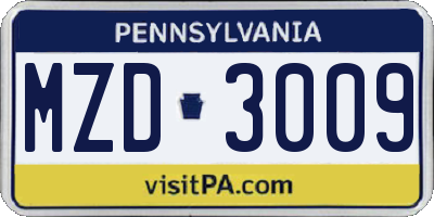 PA license plate MZD3009