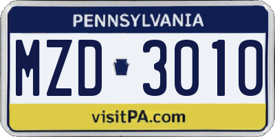 PA license plate MZD3010