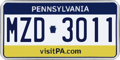 PA license plate MZD3011