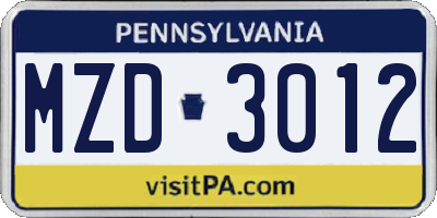 PA license plate MZD3012