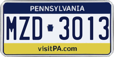 PA license plate MZD3013