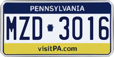 PA license plate MZD3016