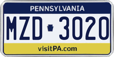 PA license plate MZD3020