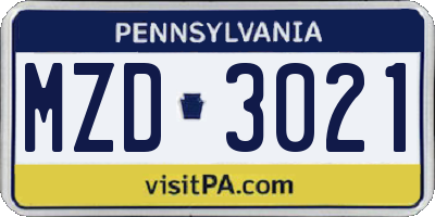 PA license plate MZD3021