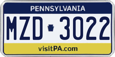 PA license plate MZD3022