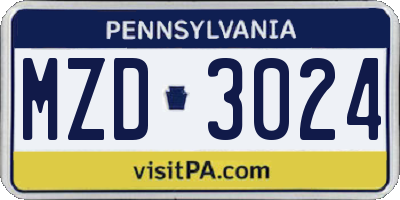 PA license plate MZD3024