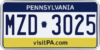 PA license plate MZD3025