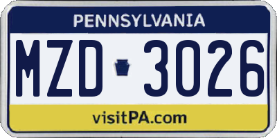 PA license plate MZD3026