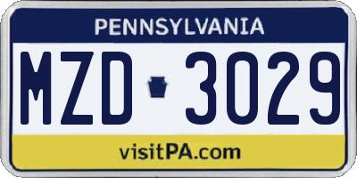 PA license plate MZD3029