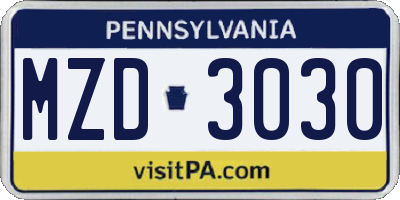 PA license plate MZD3030