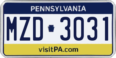 PA license plate MZD3031
