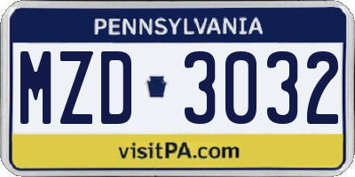 PA license plate MZD3032