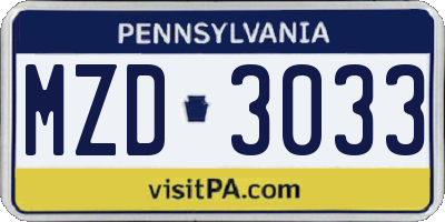 PA license plate MZD3033