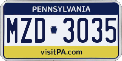 PA license plate MZD3035