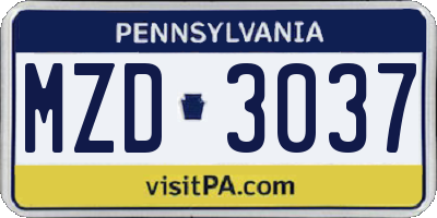 PA license plate MZD3037