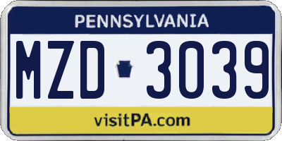 PA license plate MZD3039