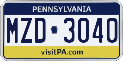 PA license plate MZD3040
