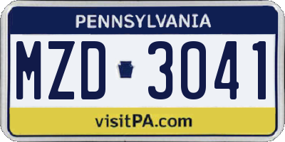 PA license plate MZD3041