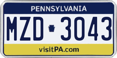 PA license plate MZD3043