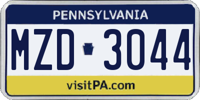 PA license plate MZD3044
