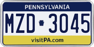 PA license plate MZD3045