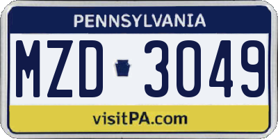 PA license plate MZD3049