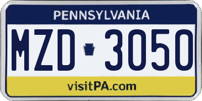 PA license plate MZD3050