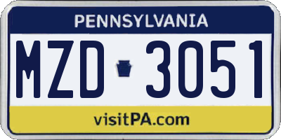 PA license plate MZD3051