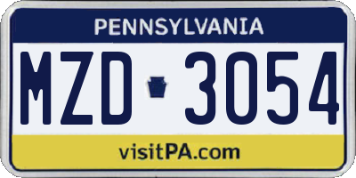 PA license plate MZD3054