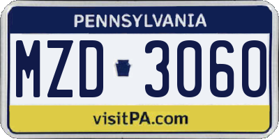 PA license plate MZD3060