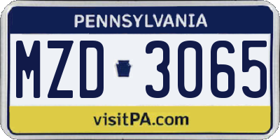 PA license plate MZD3065