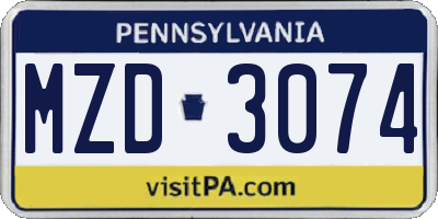 PA license plate MZD3074