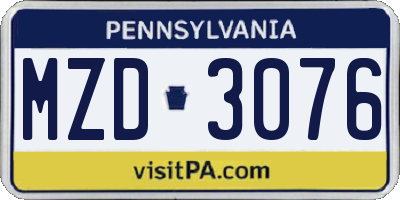 PA license plate MZD3076